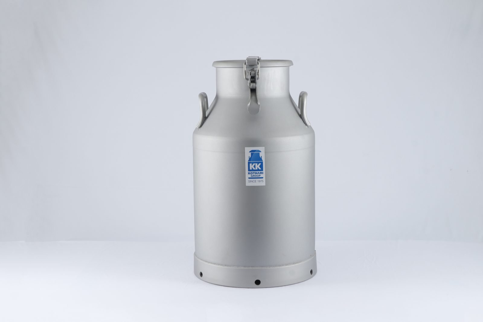 Aluminium Milk Can — Lockable Lid, Side Angle
