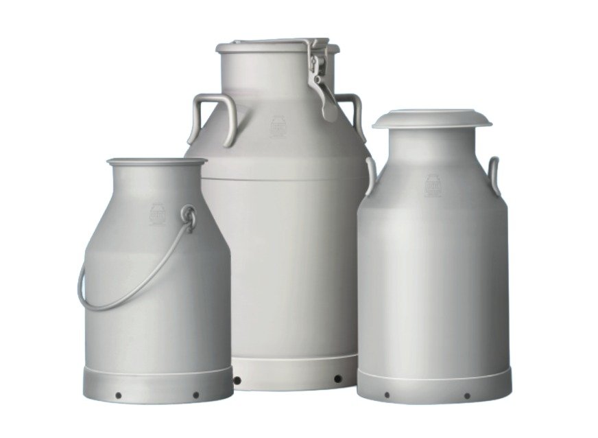 Aluminium Milk Cans — 3 Size Comparison Render