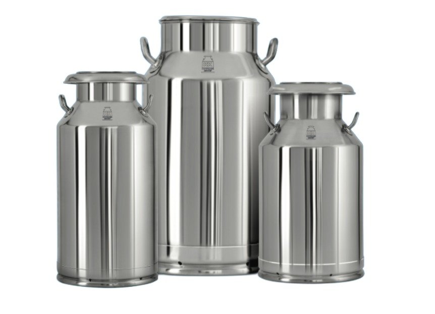 Stainless Steel Milk Cans — 3 Size Comparison Render